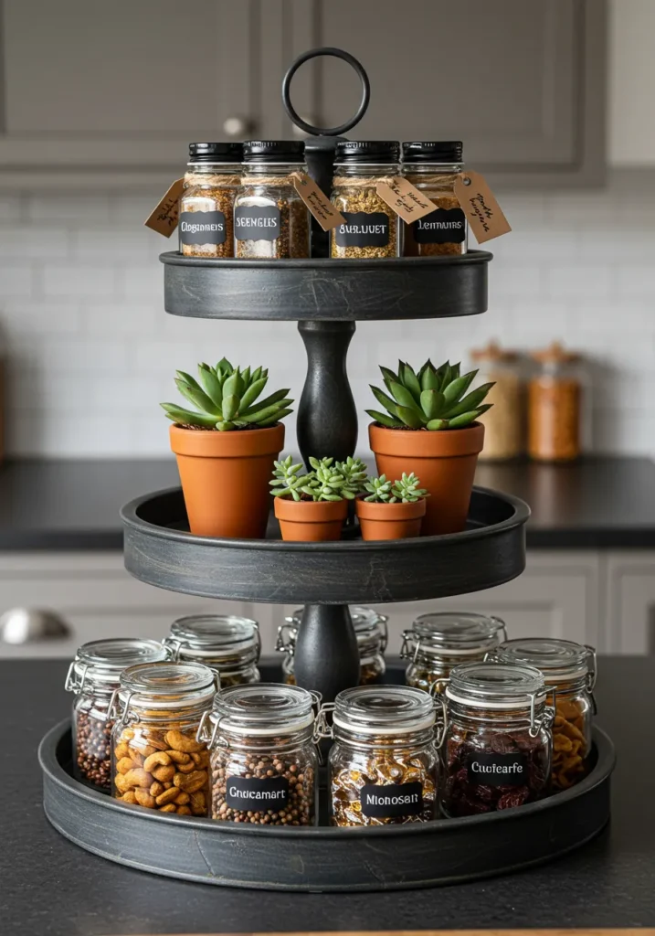 Tiered Tray Display In Kitchen