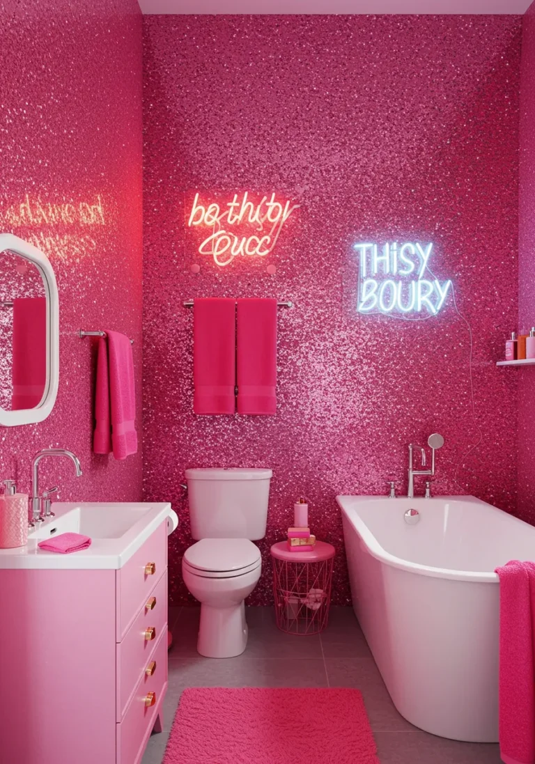 Glittery Pink Wall with Neon Signs