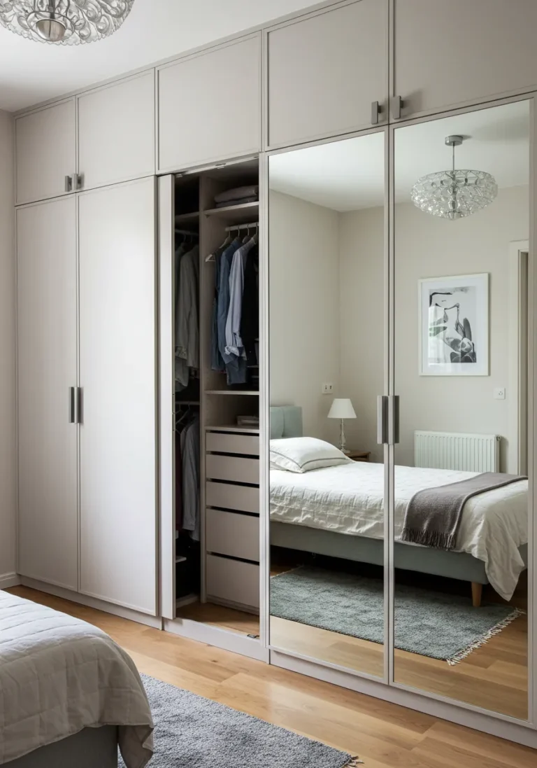 Compact Closet with Mirror Panels