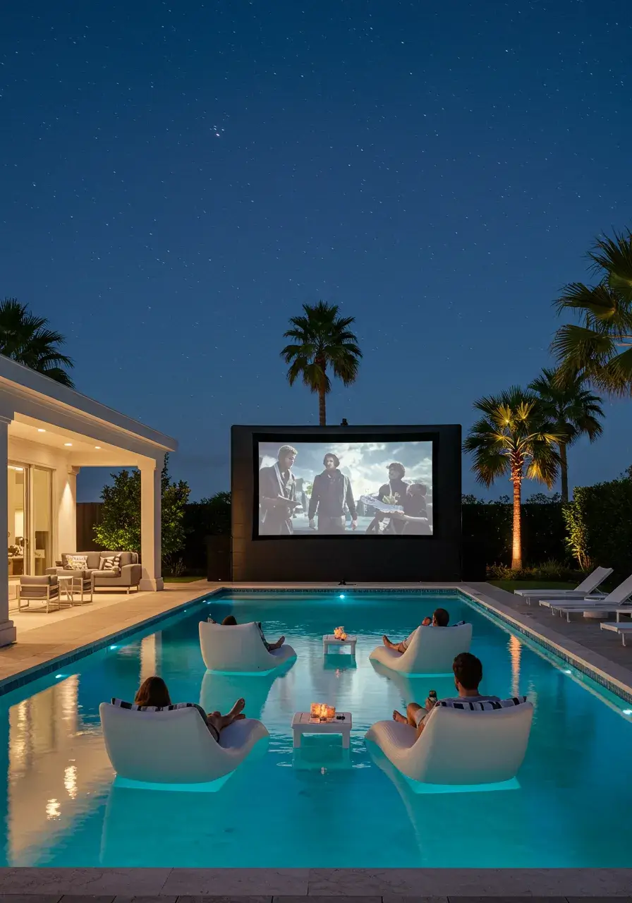 Pool with Integrated Outdoor Cinema