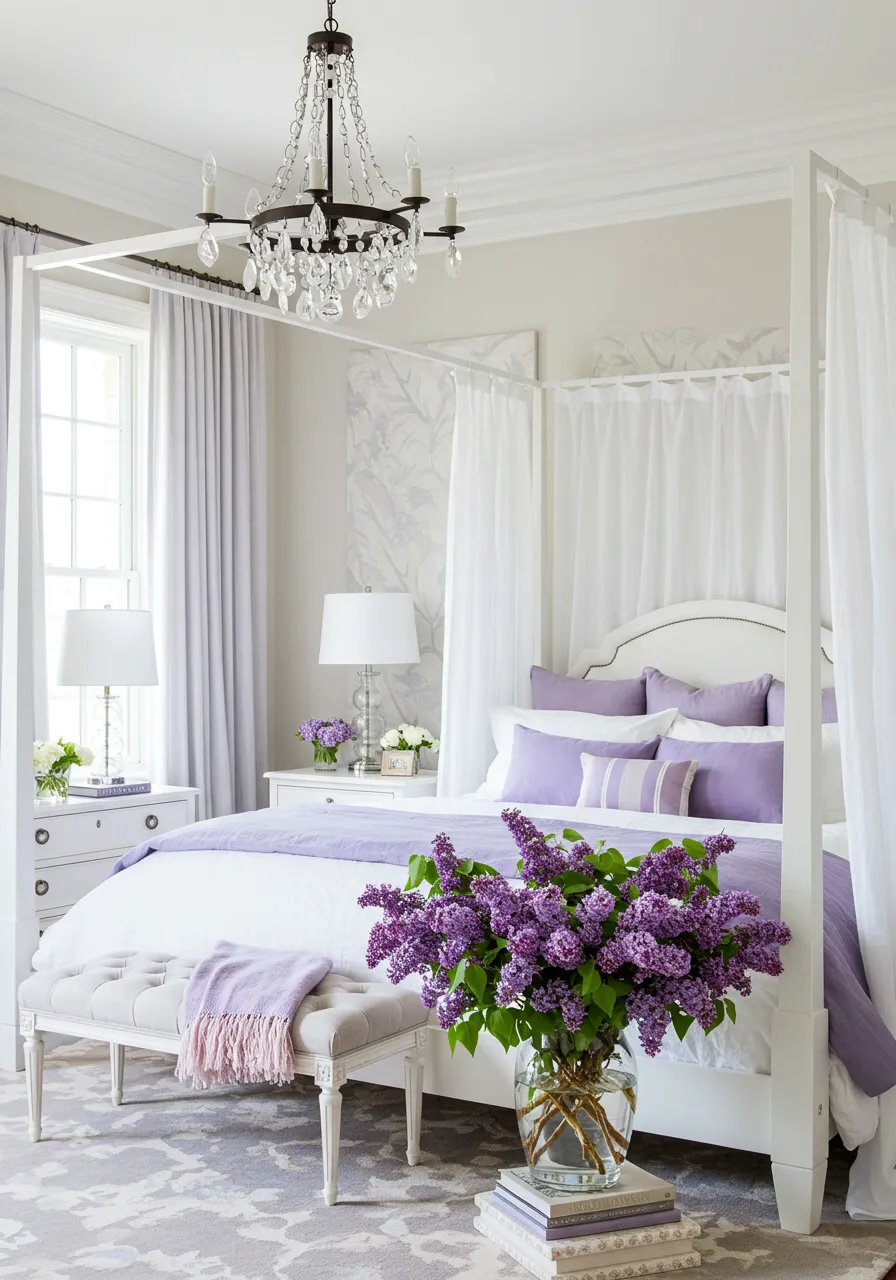 Soft Lavender & White Spring Bedroom