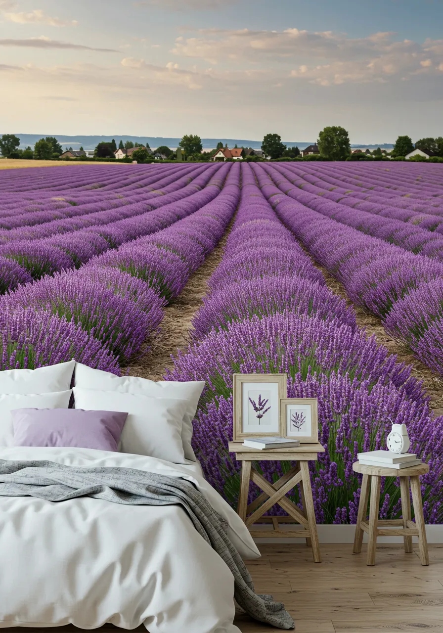 Lavender Field Illustration Wallpaper